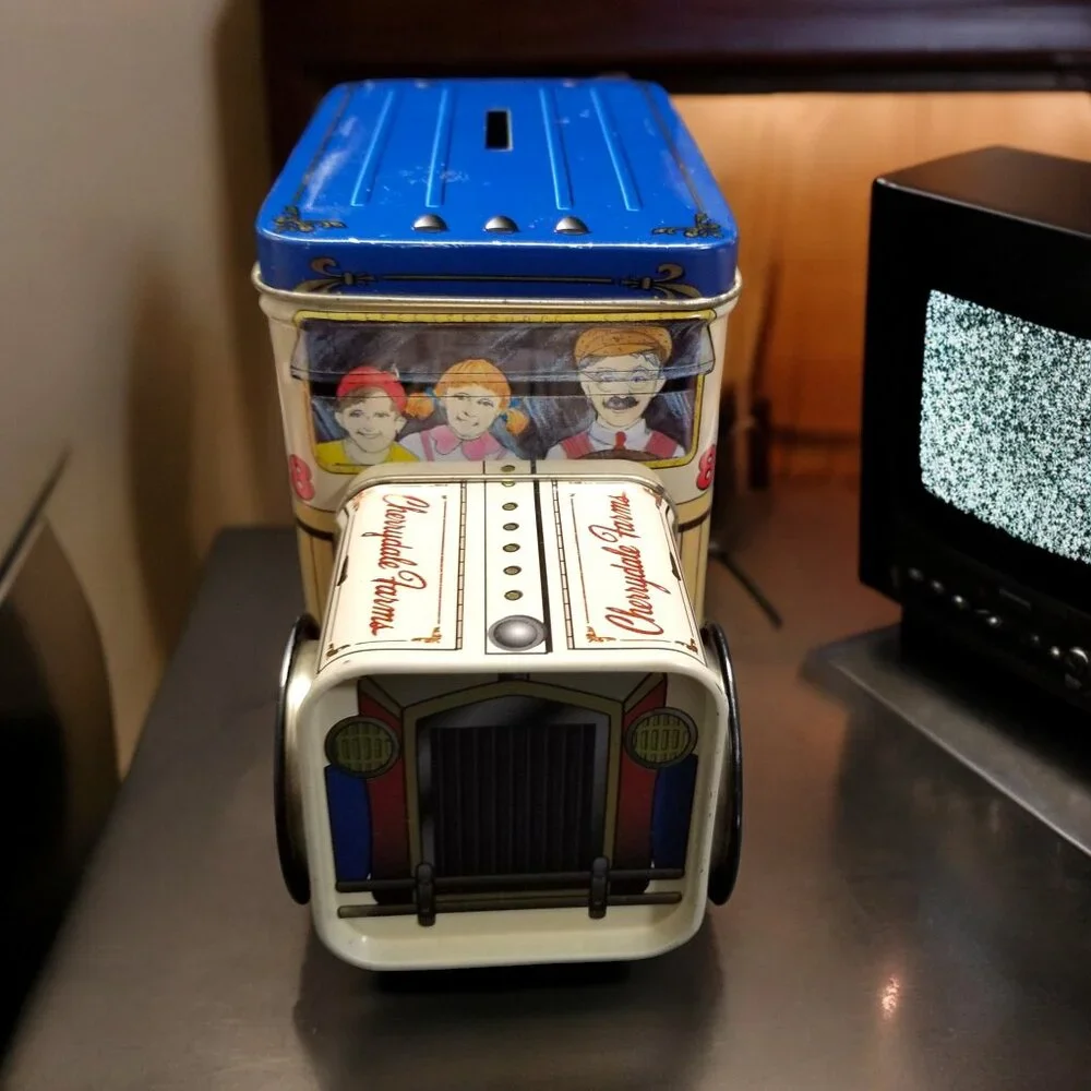 Tin Delivery Truck Coin Bank Vintage Cherrydale Farms w/Spinning Wheels - Picture 14 of 15